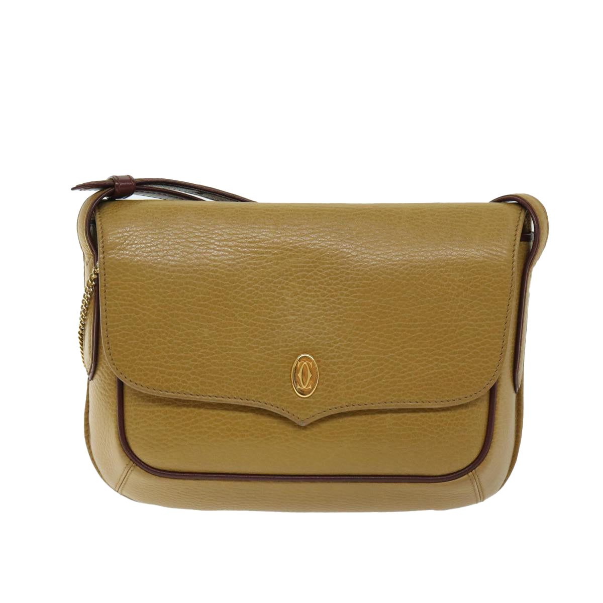 CARTIER Shoulder Bag Leather Yellow Auth th4588