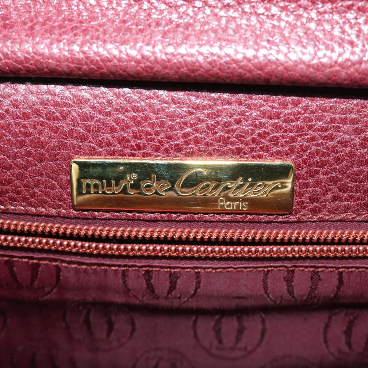 CARTIER Shoulder Bag Leather Wine Red Auth th4589