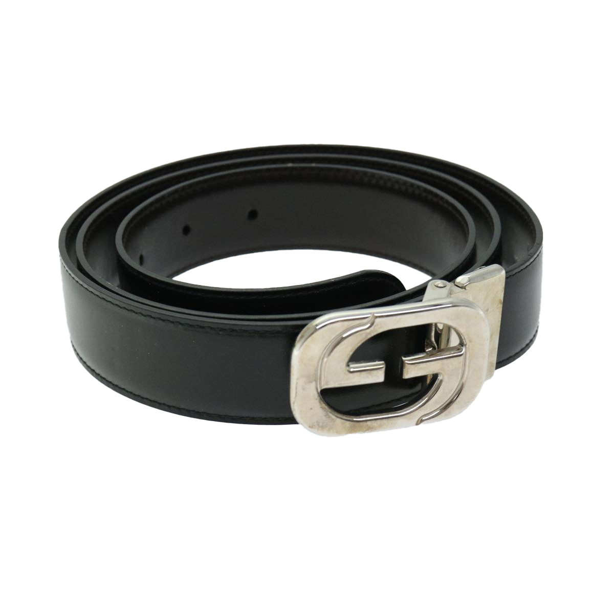 GUCCI Belt Leather 42.9"" Black Auth th4597