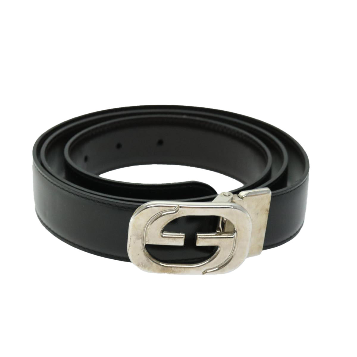 GUCCI Belt Leather 42.9"" Black Auth th4597