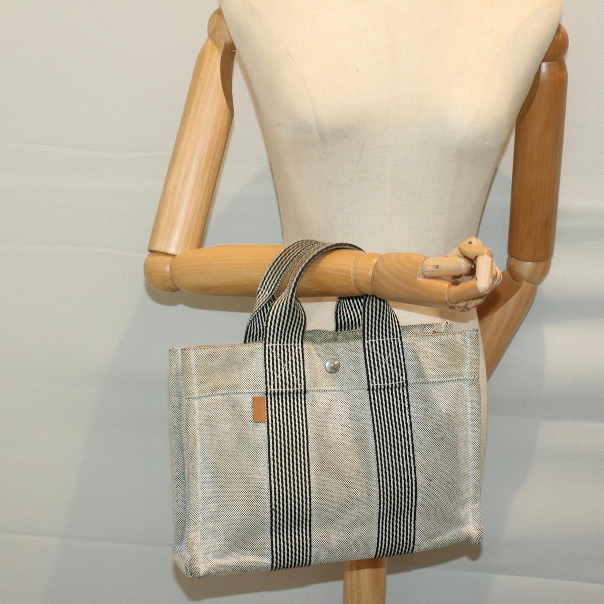 HERMES Fourre Tout PM Hand Bag Canvas Gray Auth th4602