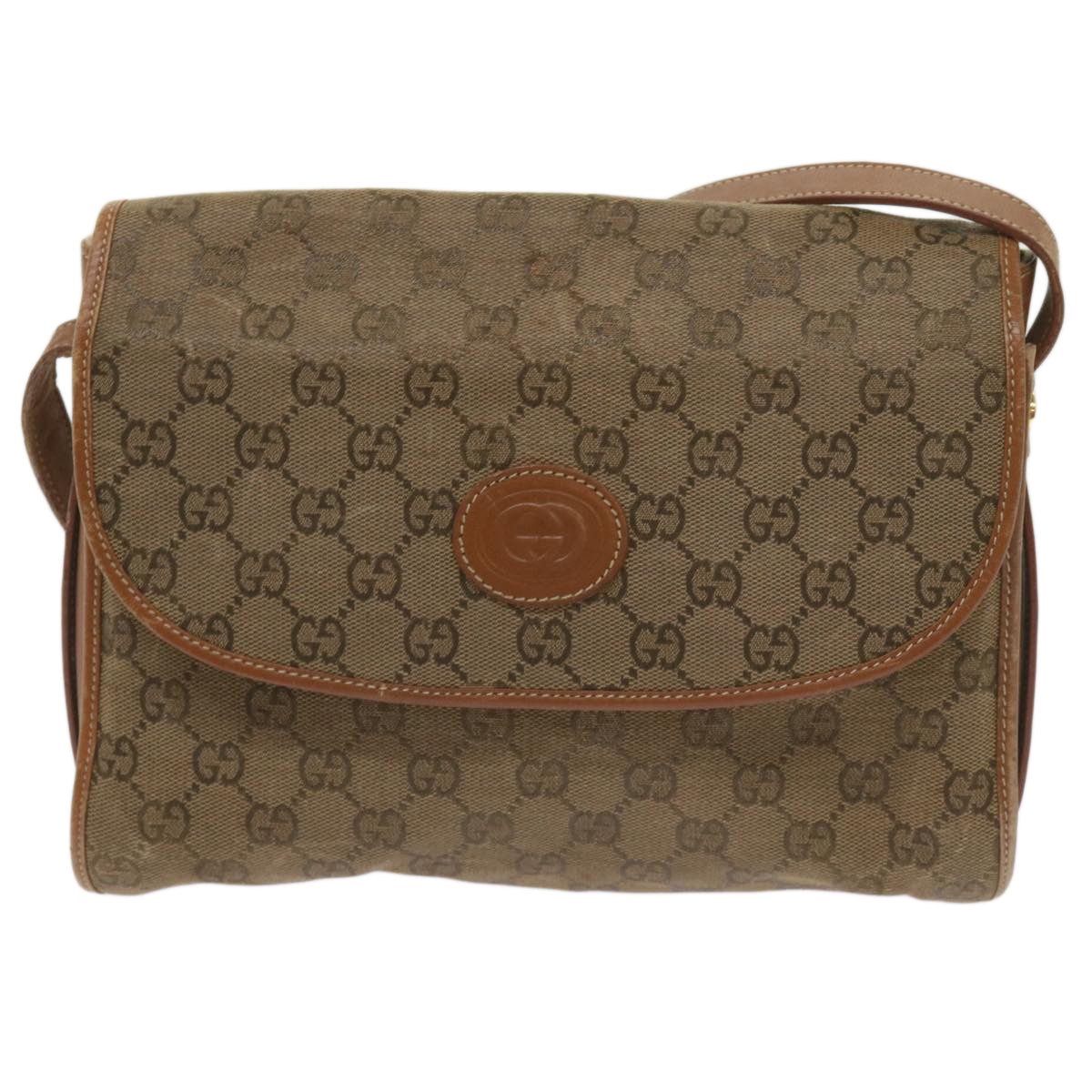 GUCCI GG Canvas Shoulder Bag Beige Auth th4606