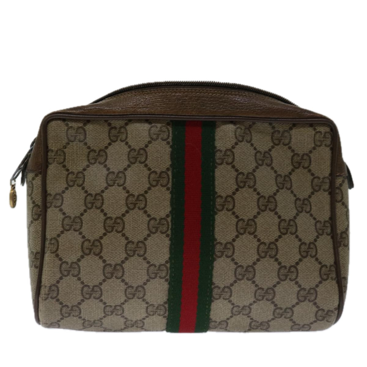 GUCCI GG Supreme Web Sherry Line Clutch Bag Beige Red 56 01 012 Auth th4693