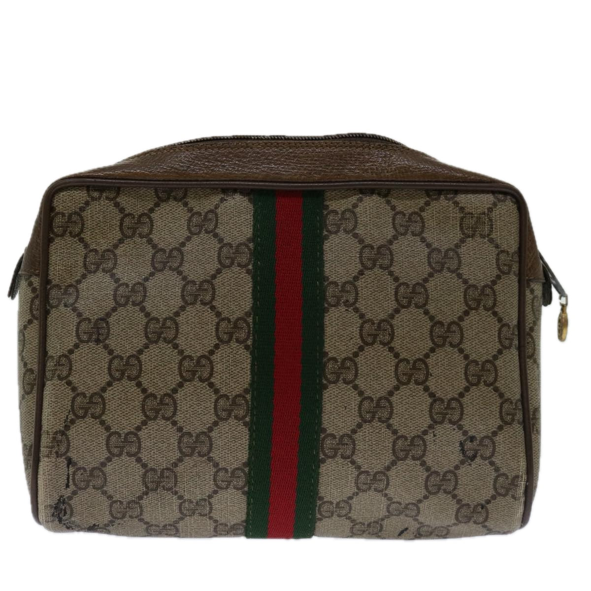 GUCCI GG Supreme Web Sherry Line Clutch Bag Beige Red 56 01 012 Auth th4693