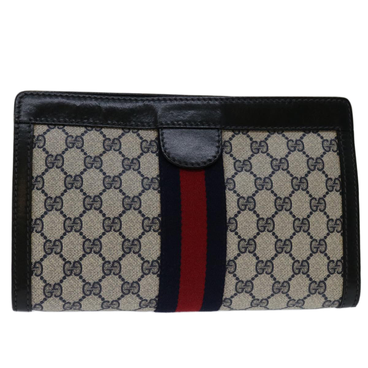 GUCCI GG Supreme Sherry Line Clutch Bag PVC Navy Red 010 378 Auth th4695