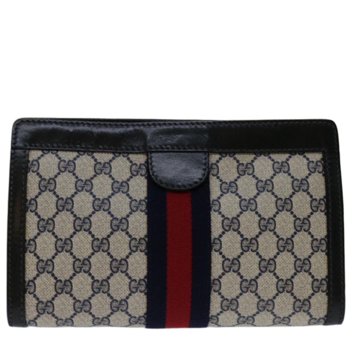 GUCCI GG Supreme Sherry Line Clutch Bag PVC Navy Red 010 378 Auth th4695