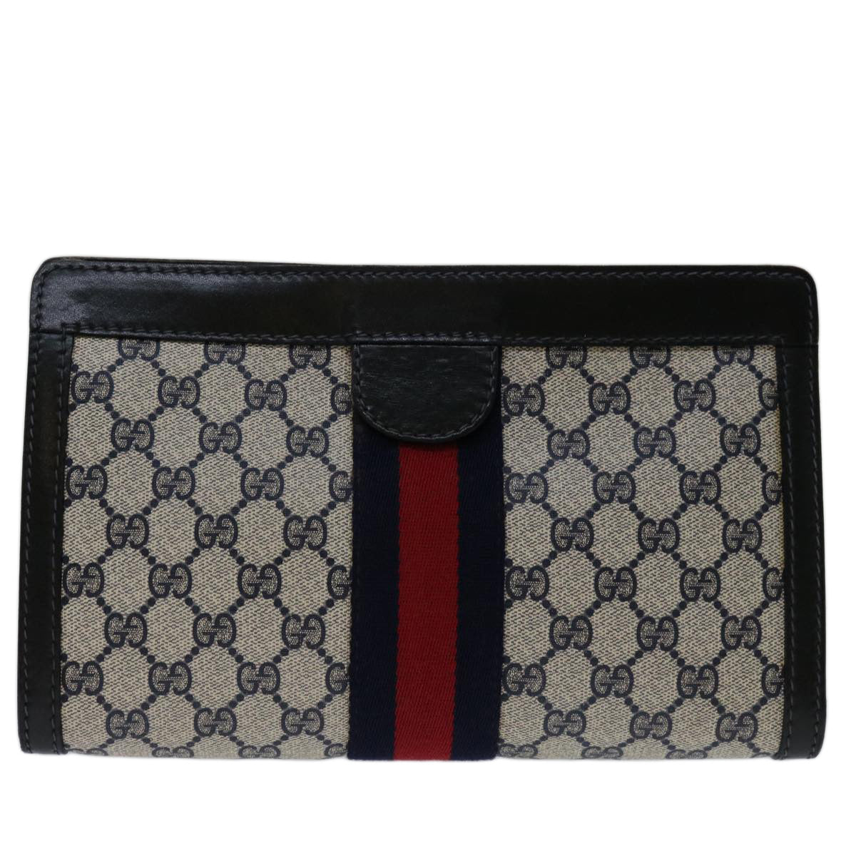 GUCCI GG Supreme Sherry Line Clutch Bag PVC Navy Red 010 378 Auth th4695