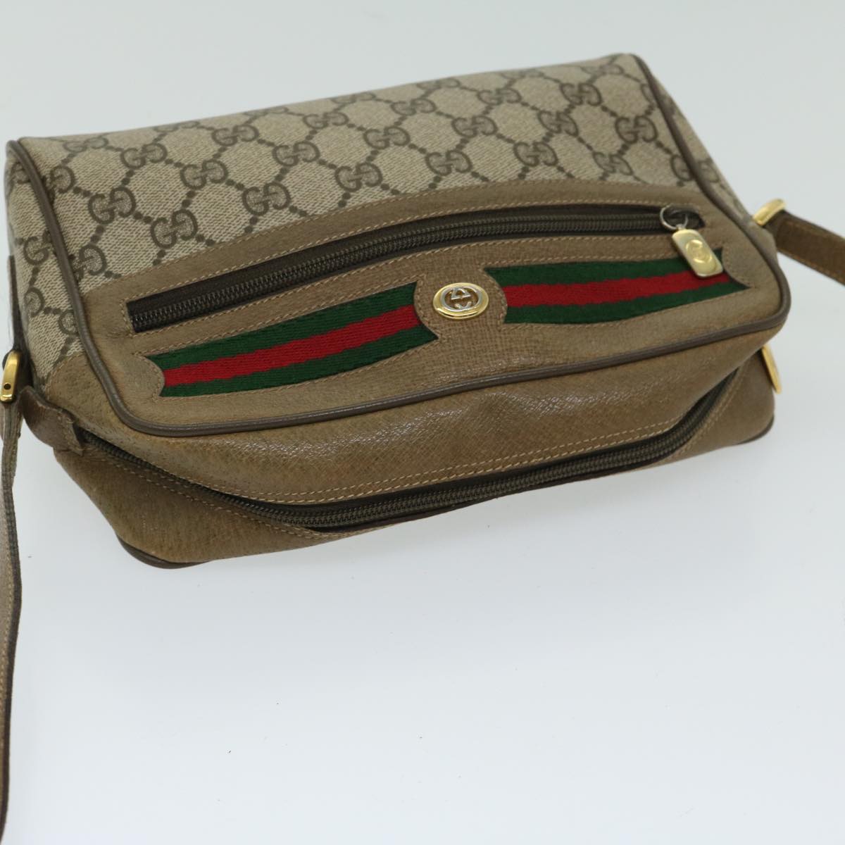 GUCCI GG Supreme Web Sherry Line Shoulder Bag Beige Red 56 02 087 Auth th4696