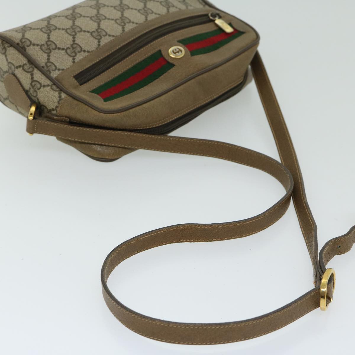 GUCCI GG Supreme Web Sherry Line Shoulder Bag Beige Red 56 02 087 Auth th4696