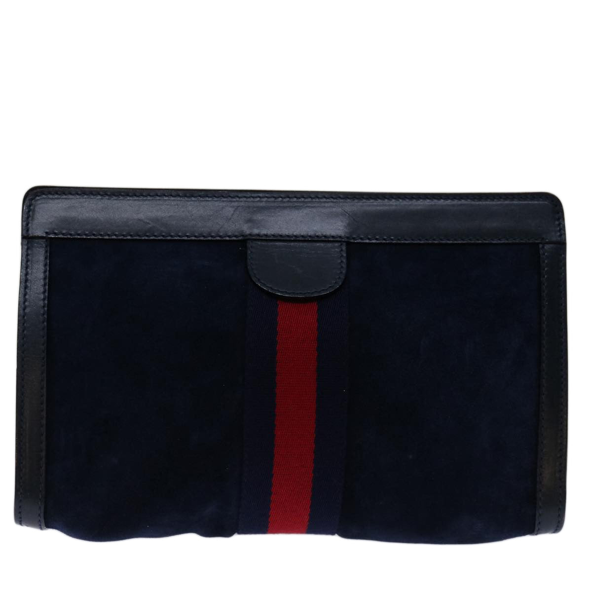 GUCCI Sherry Line Clutch Bag Suede Navy Red Auth th4726