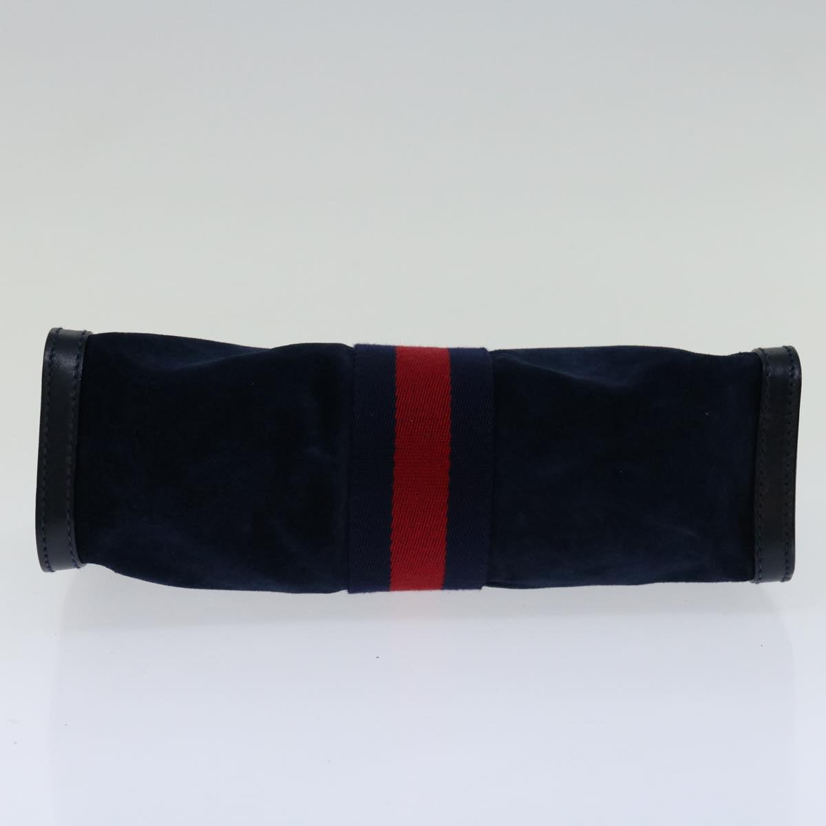 GUCCI Sherry Line Clutch Bag Suede Navy Red Auth th4726