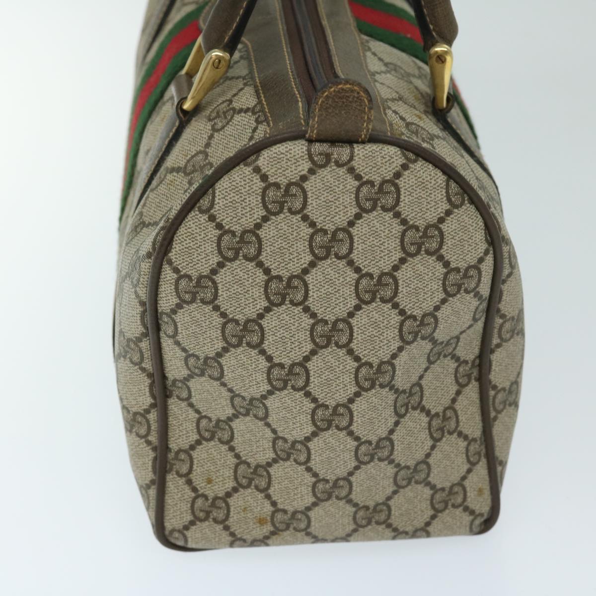 GUCCI GG Canvas Web Sherry Line Boston Bag PVC Beige Red Green Auth th4733