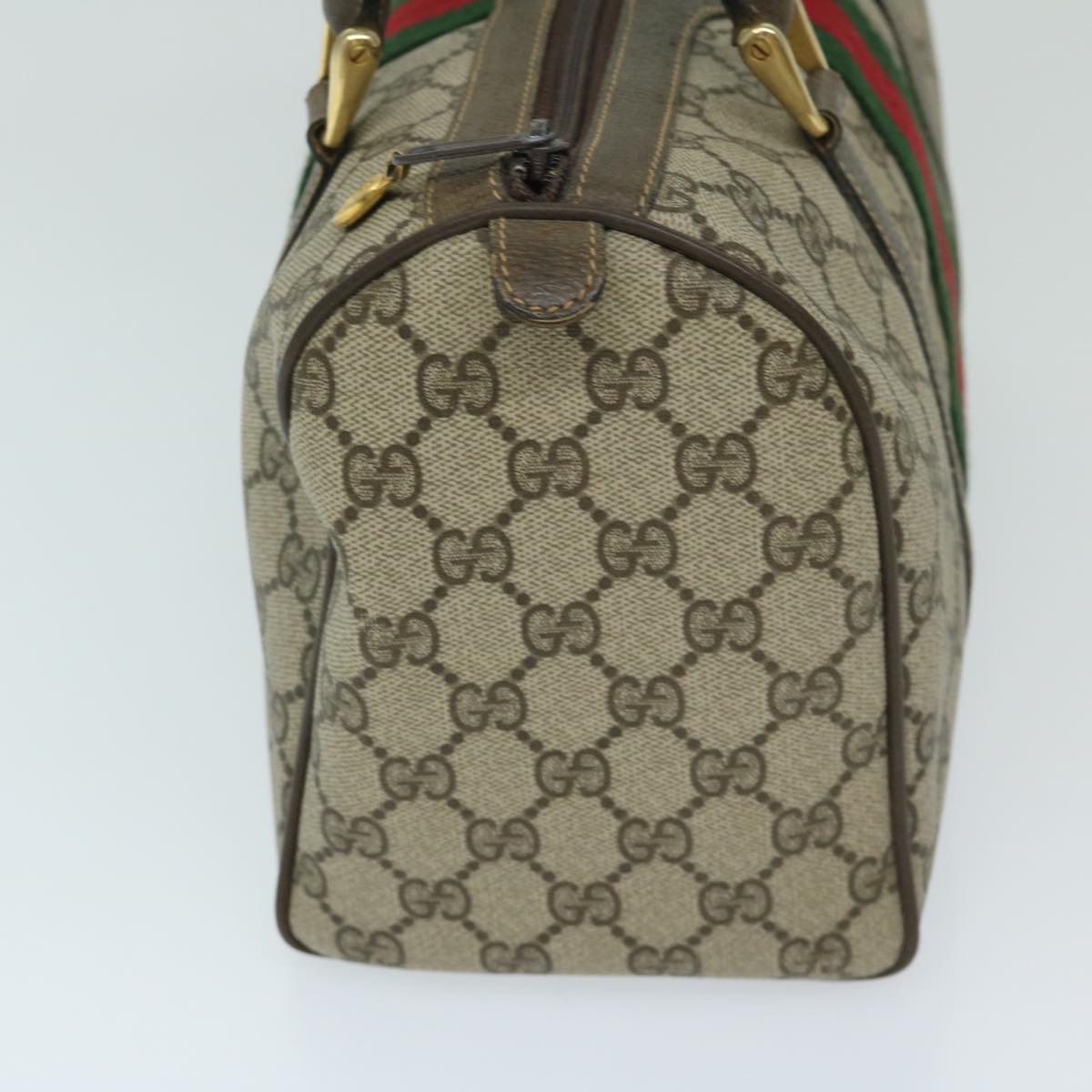 GUCCI GG Canvas Web Sherry Line Boston Bag PVC Beige Red Green Auth th4733