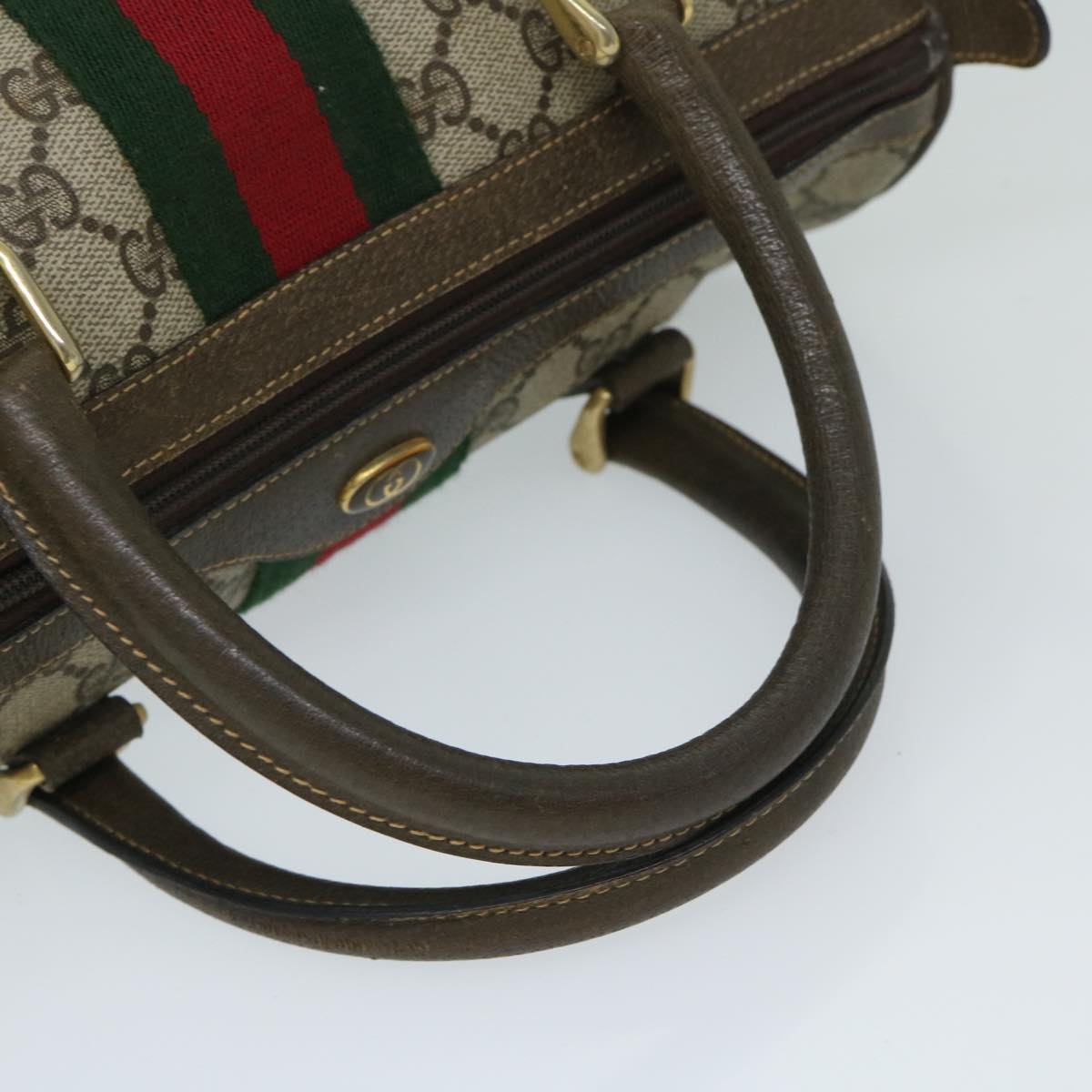 GUCCI GG Canvas Web Sherry Line Boston Bag PVC Beige Red Green Auth th4733