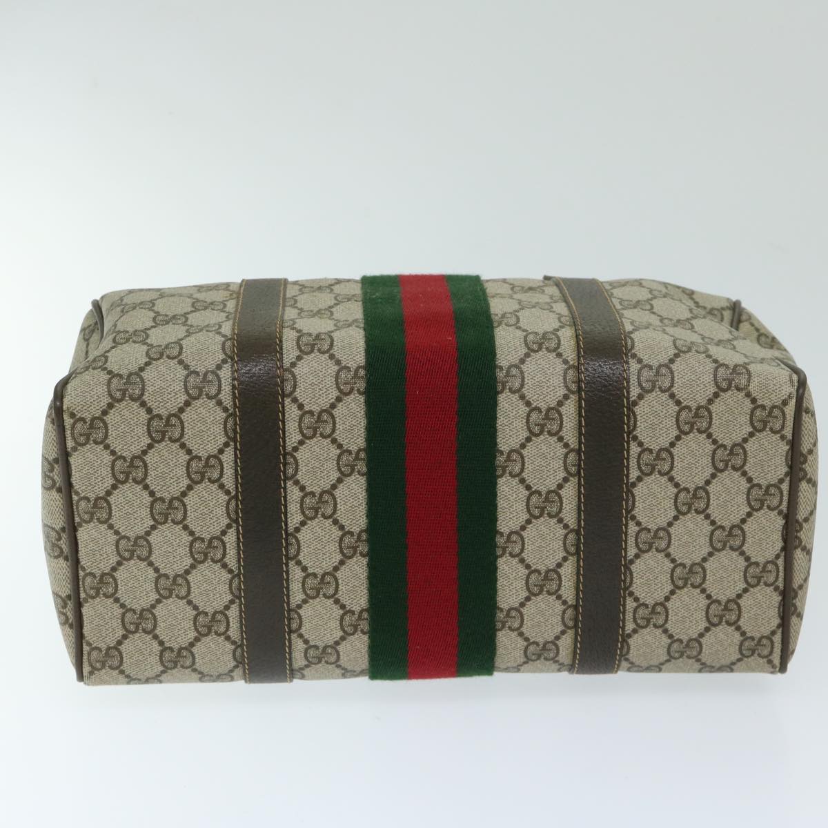 GUCCI GG Canvas Web Sherry Line Boston Bag PVC Beige Red Green Auth th4733