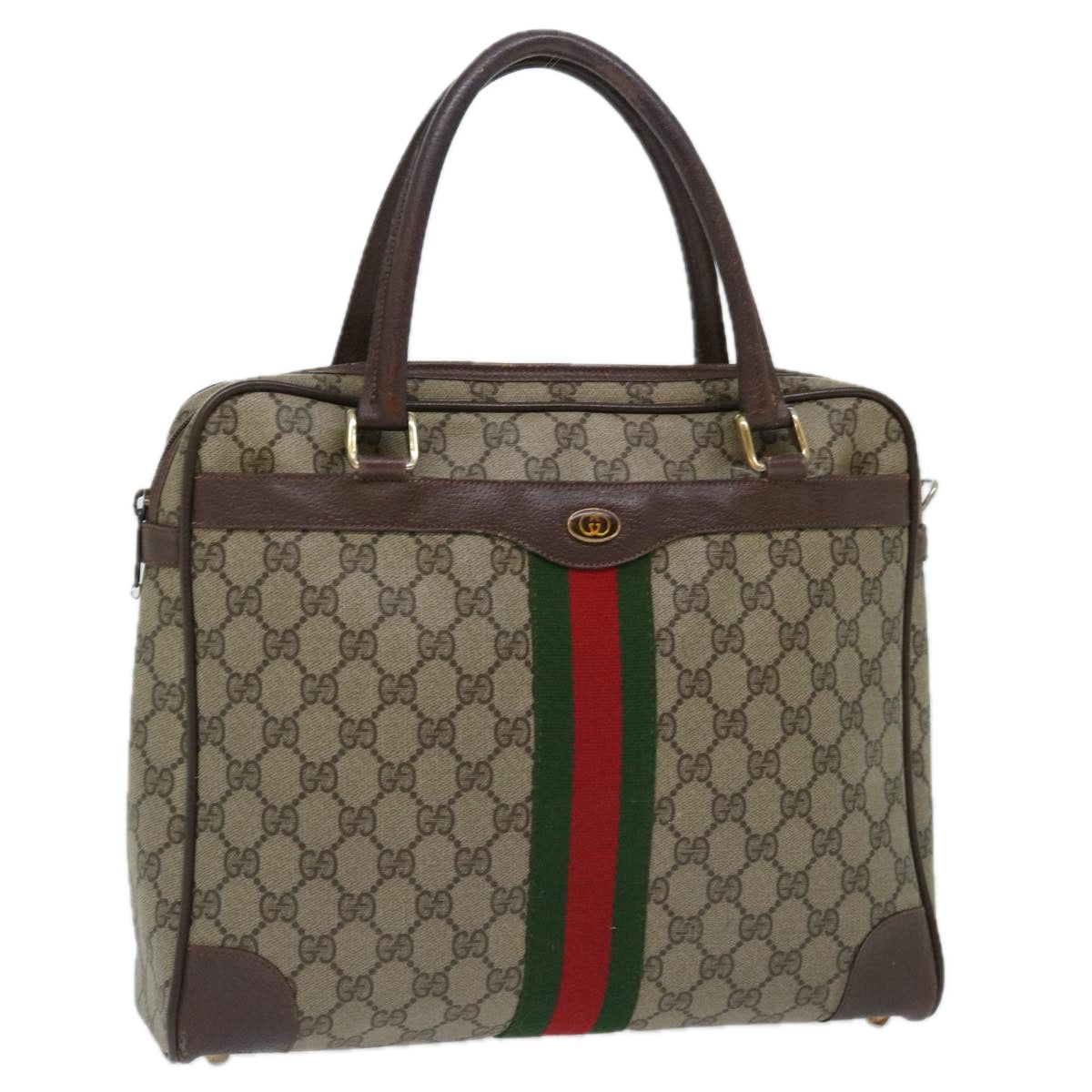 GUCCI GG Supreme Web Sherry Line Hand Bag PVC Beige Red 904 02 015 Auth th4757