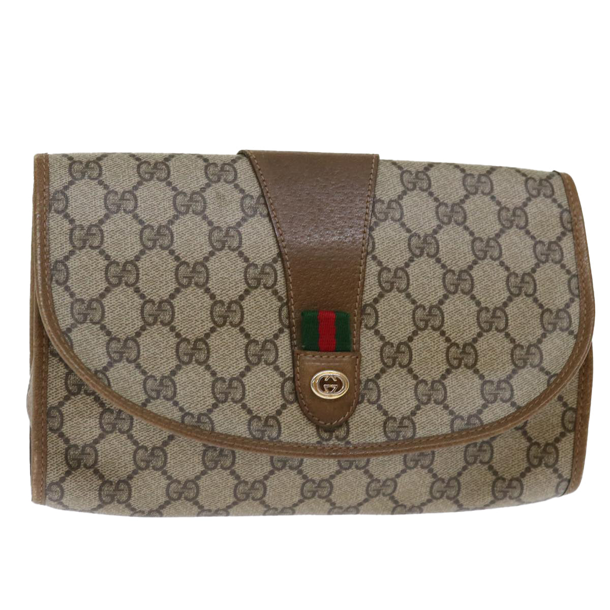 GUCCI GG Supreme Web Sherry Line Clutch Bag Beige Green 89 01 030 Auth th4776