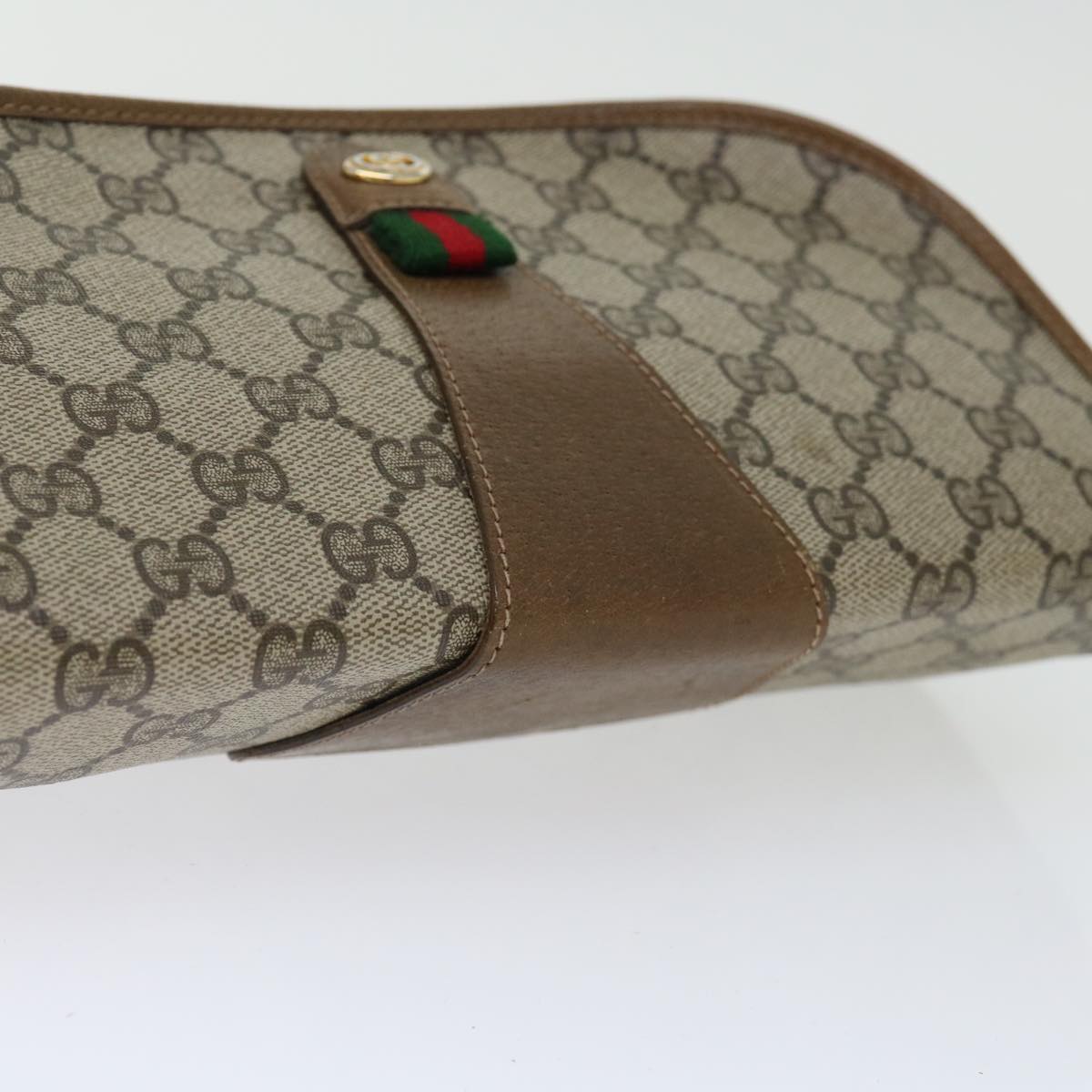 GUCCI GG Supreme Web Sherry Line Clutch Bag Beige Green 89 01 030 Auth th4776