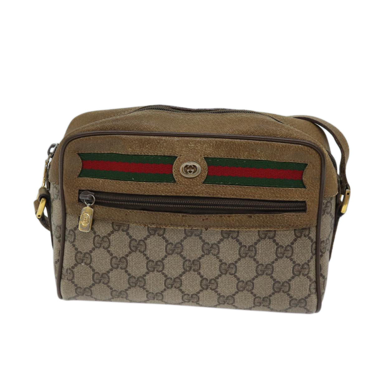 GUCCI GG Supreme Web Sherry Line Shoulder Bag PVC Beige 56 02 087 Auth th4779