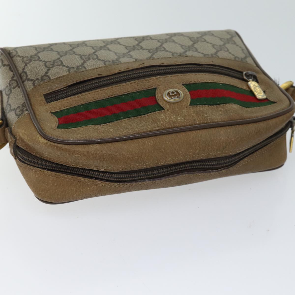 GUCCI GG Supreme Web Sherry Line Shoulder Bag PVC Beige 56 02 087 Auth th4779