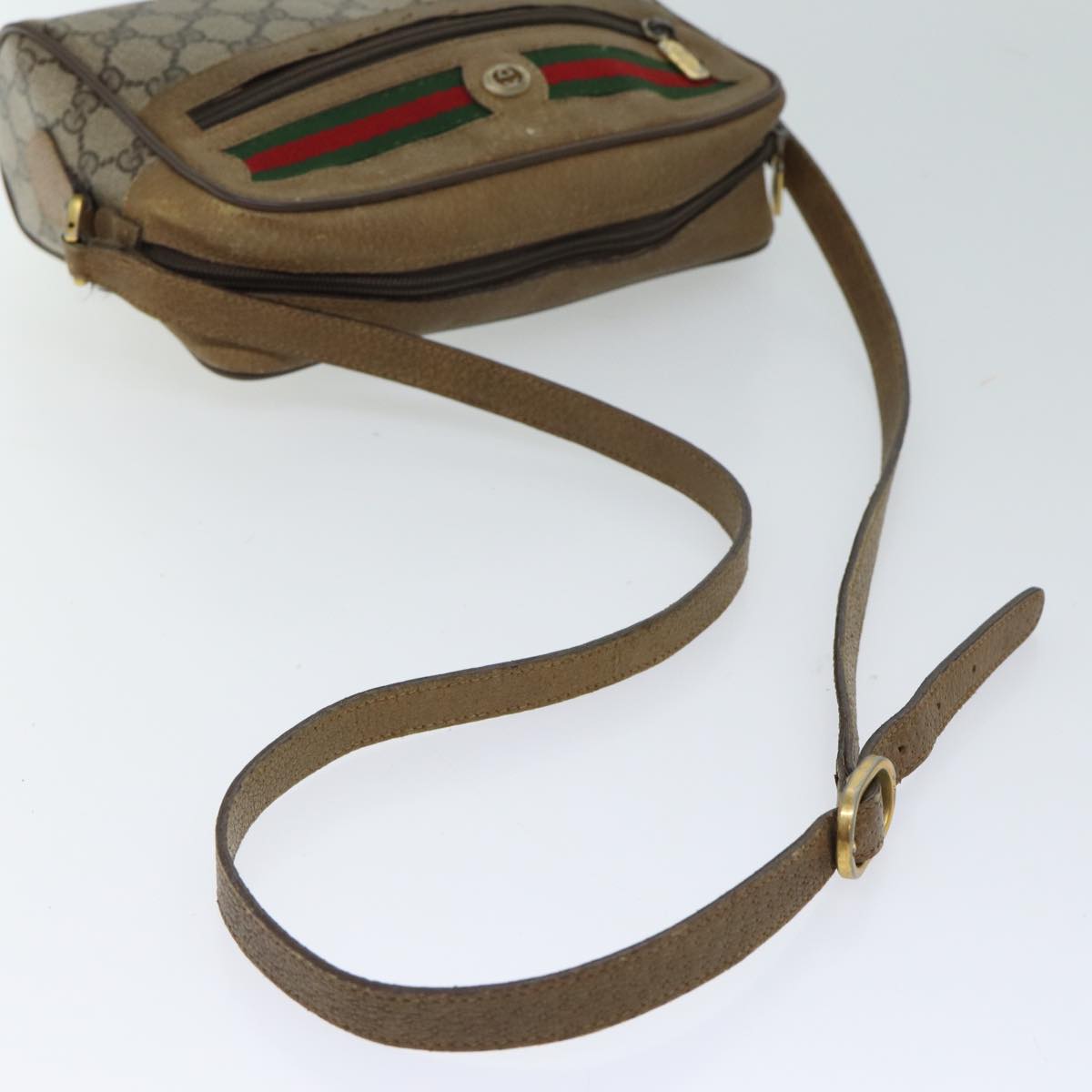 GUCCI GG Supreme Web Sherry Line Shoulder Bag PVC Beige 56 02 087 Auth th4779