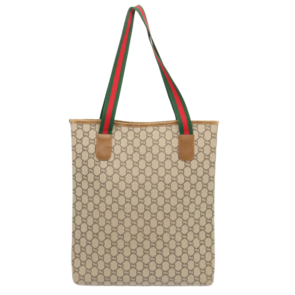 GUCCI GG Plus Supreme Web Sherry Line Tote Bag Beige Red Green Auth th4782