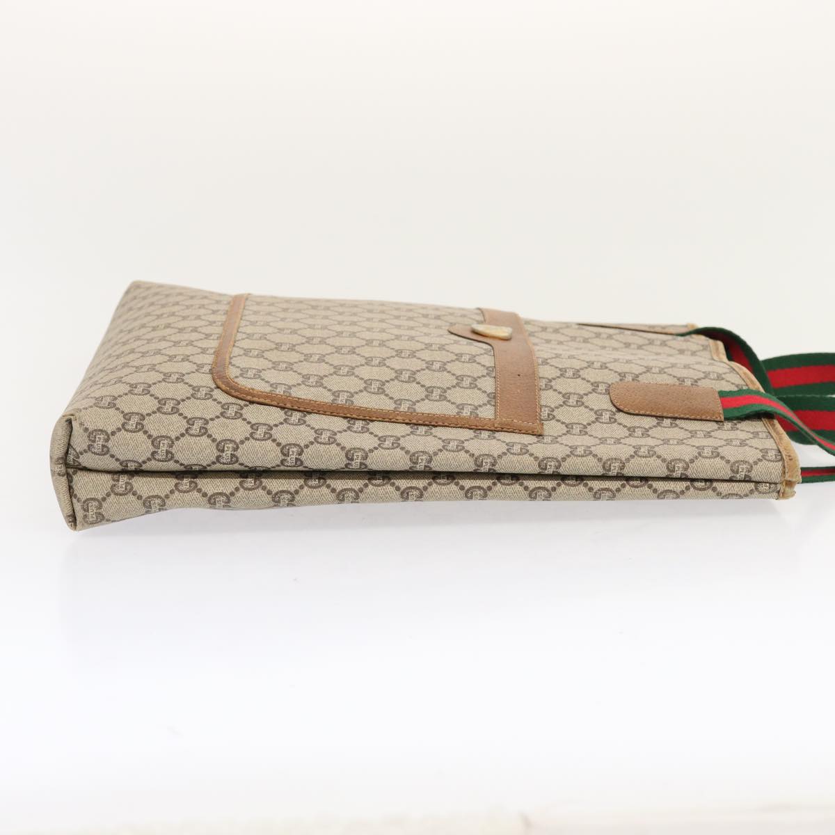 GUCCI GG Plus Supreme Web Sherry Line Tote Bag Beige Red Green Auth th4782