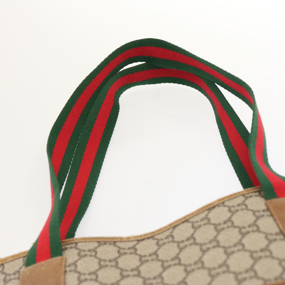 GUCCI GG Plus Supreme Web Sherry Line Tote Bag Beige Red Green Auth th4782