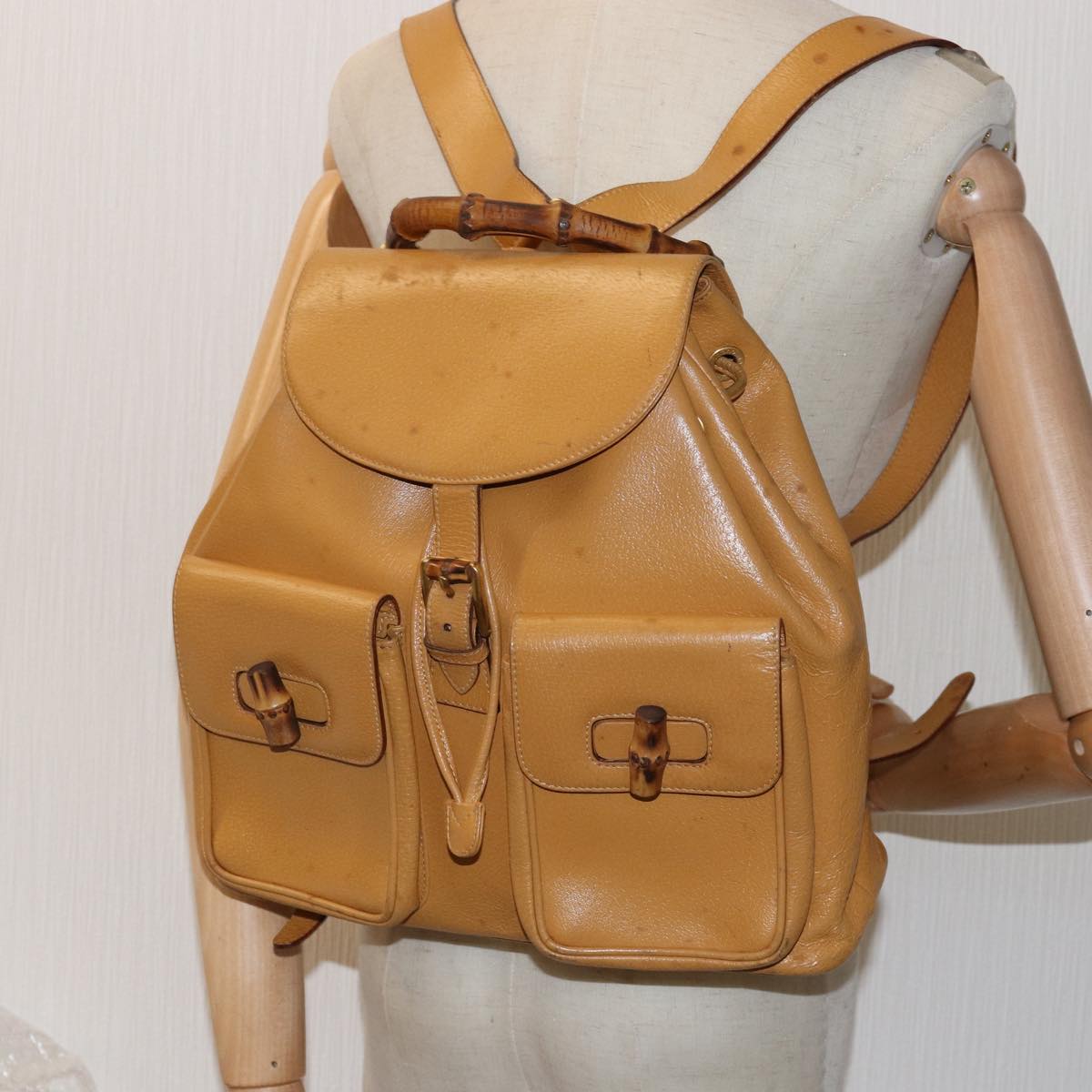 GUCCI Bamboo Backpack Leather Yellow 003 2058 0016 Auth th5025