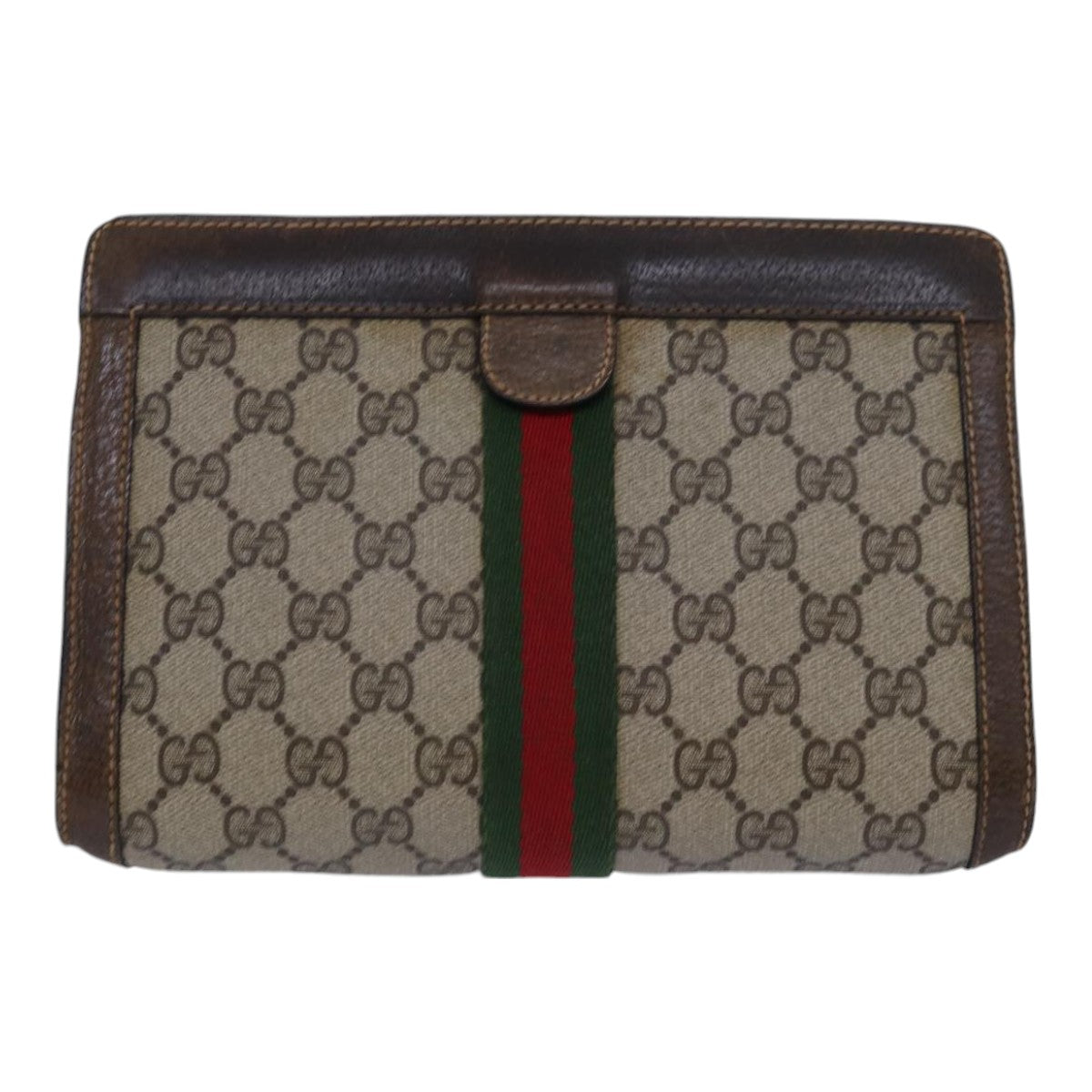 GUCCI GG Supreme Web Sherry Line Clutch Bag PVC Beige Red 84 01 001 Auth th5211