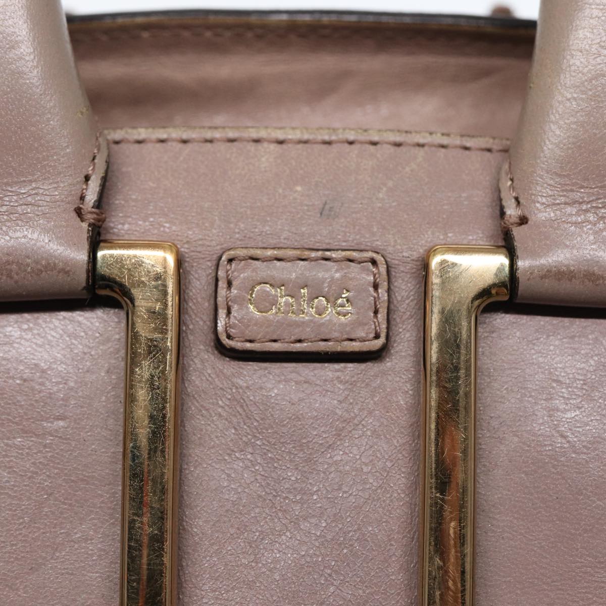 Chloe Etel Hand Bag Leather 2way Beige Gold Auth th5232