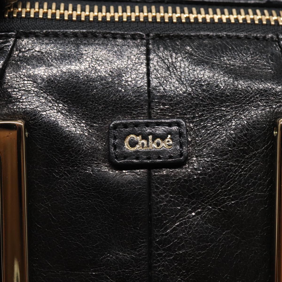 Chloe Etel Hand Bag Leather 2way Black Gold Auth th5240