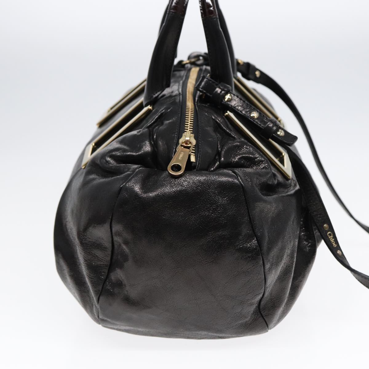 Chloe Etel Hand Bag Leather 2way Black Gold Auth th5240