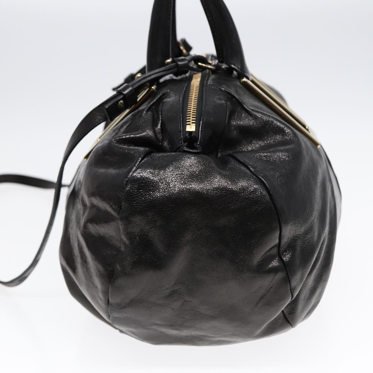 Chloe Etel Hand Bag Leather 2way Black Gold Auth th5240