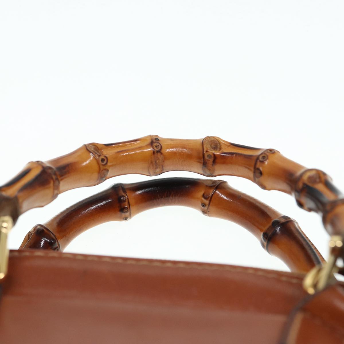 GUCCI Bamboo Hand Bag Leather 2way Brown Gold 007 1014 0231 Auth th5242