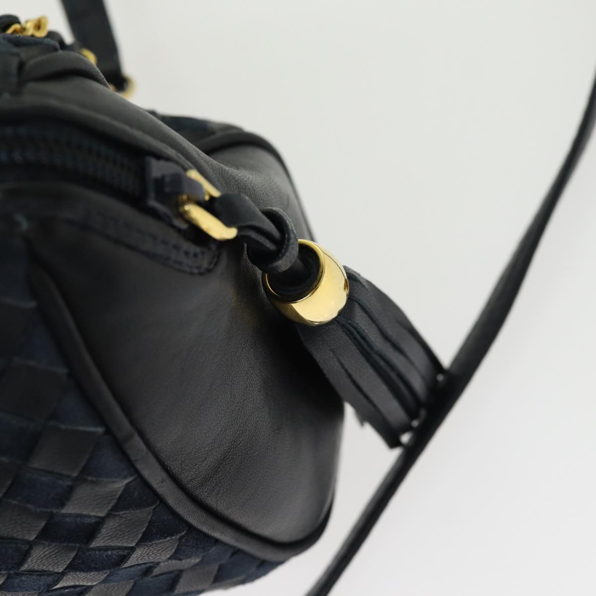 BALLY Chain Shoulder Bag Leather Navy Gold Auth th5243