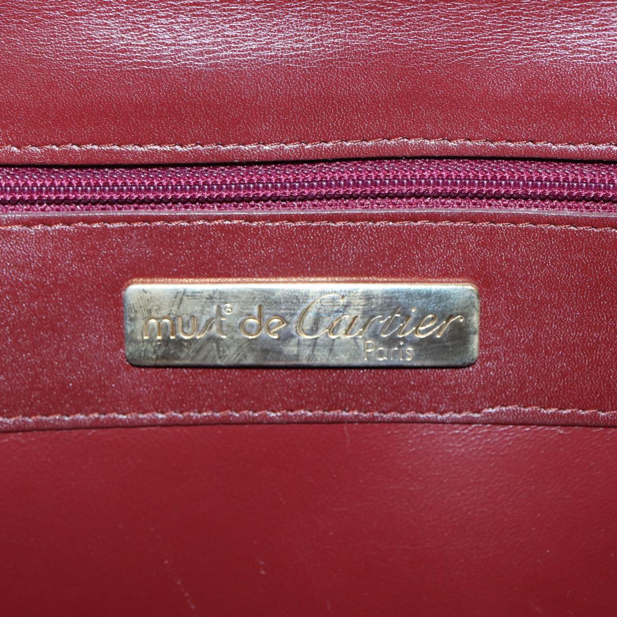 CARTIER Shoulder Bag Leather Red Gold Auth th5246