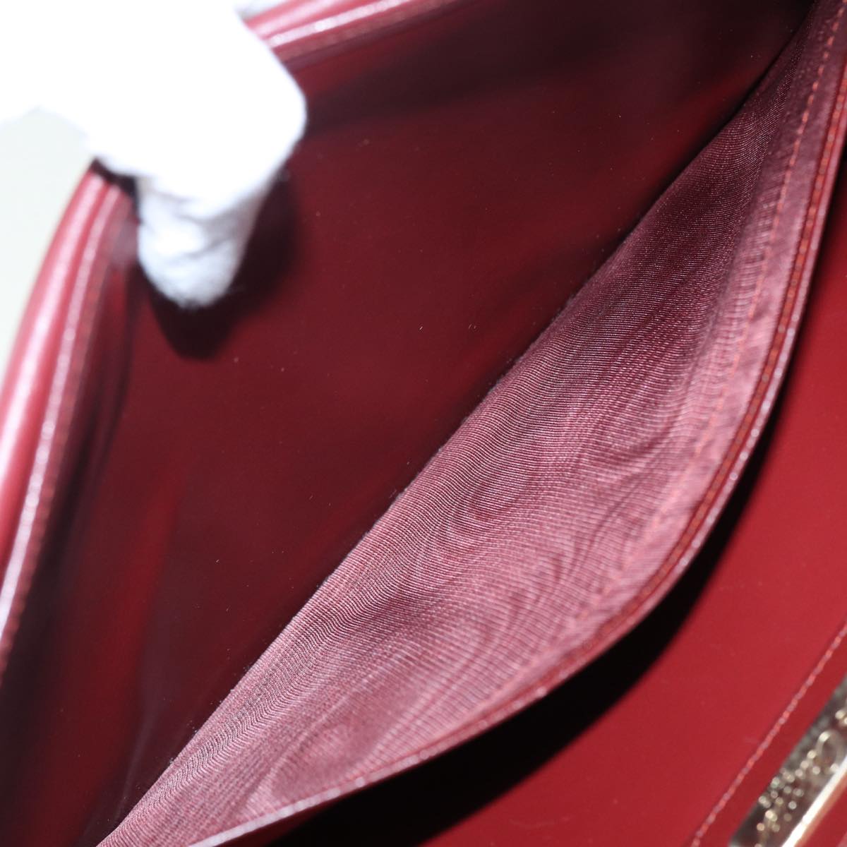 CARTIER Shoulder Bag Leather Red Gold Auth th5246