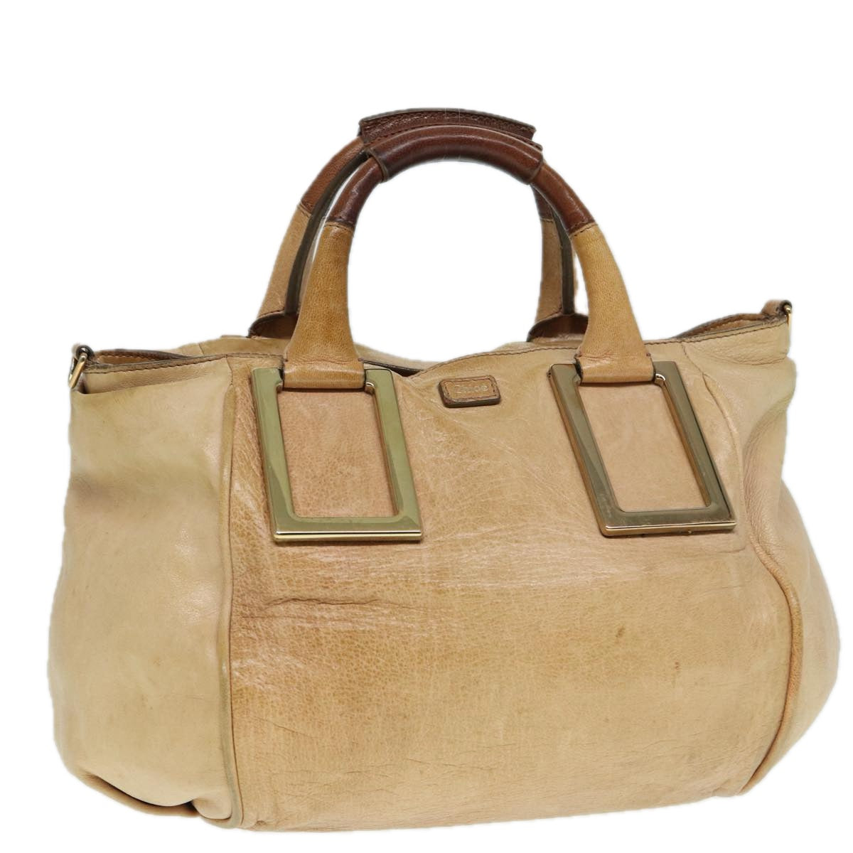 Chloe Etel Hand Bag Leather Beige Brown gold Auth th5251