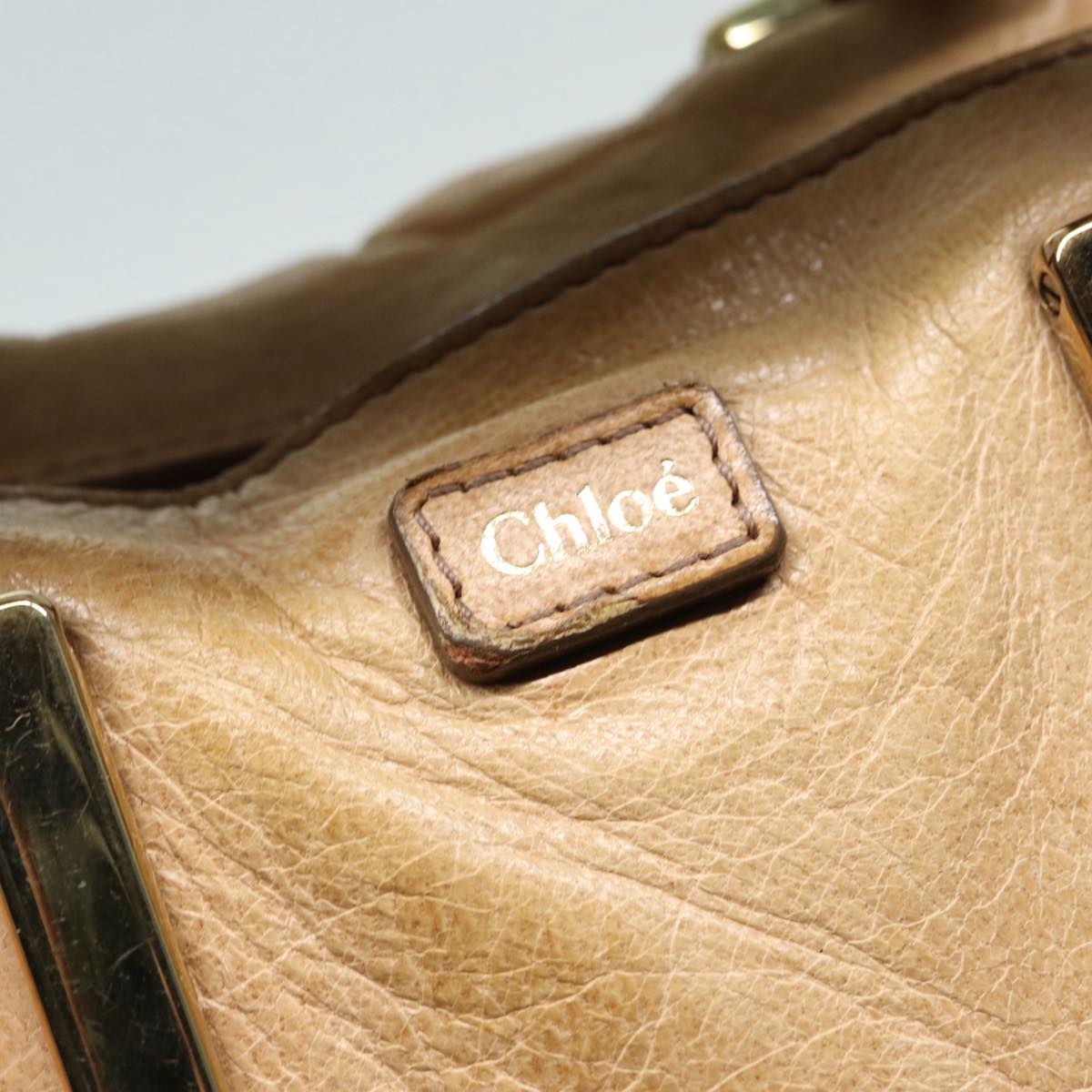 Chloe Etel Hand Bag Leather Beige Brown gold Auth th5251