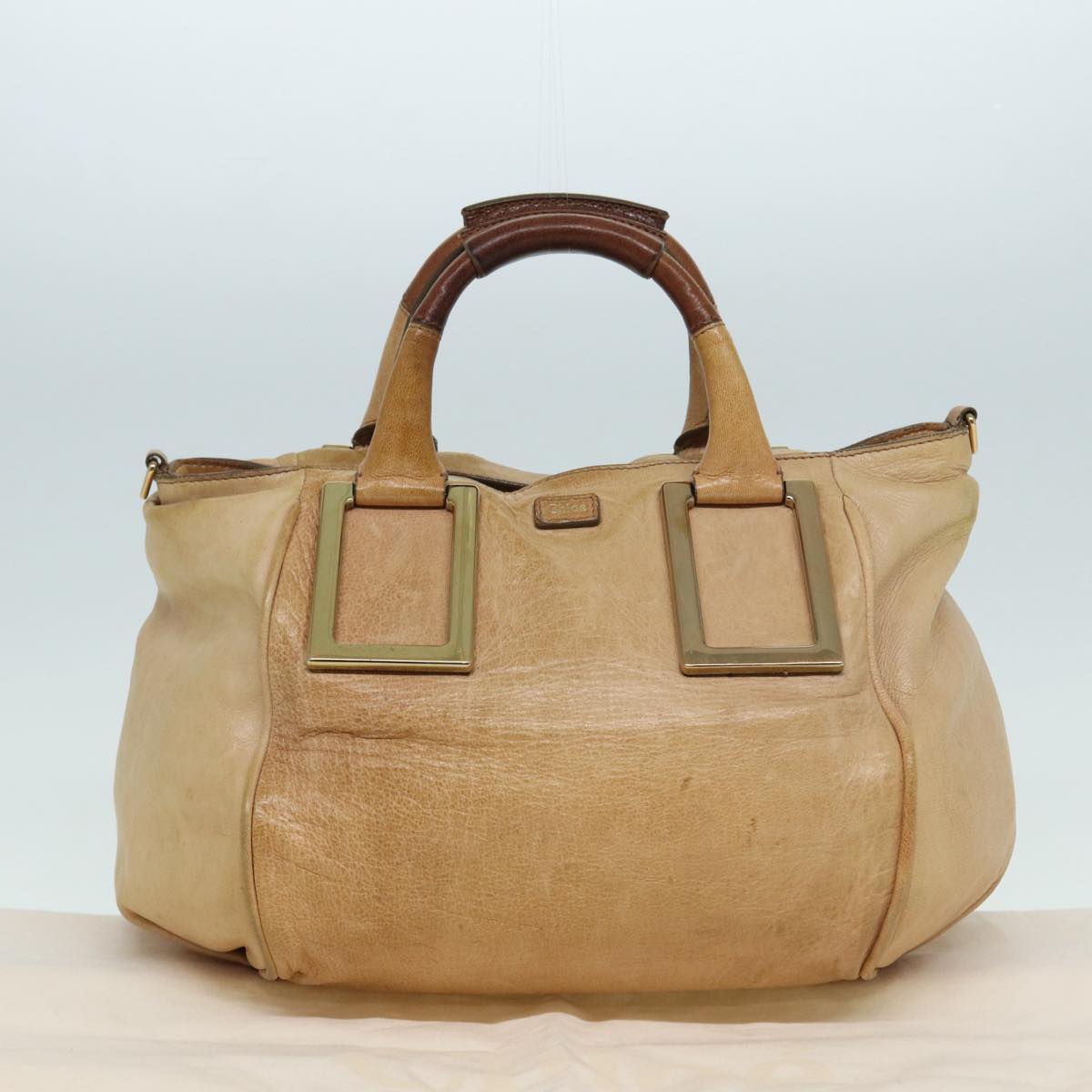 Chloe Etel Hand Bag Leather Beige Brown gold Auth th5251