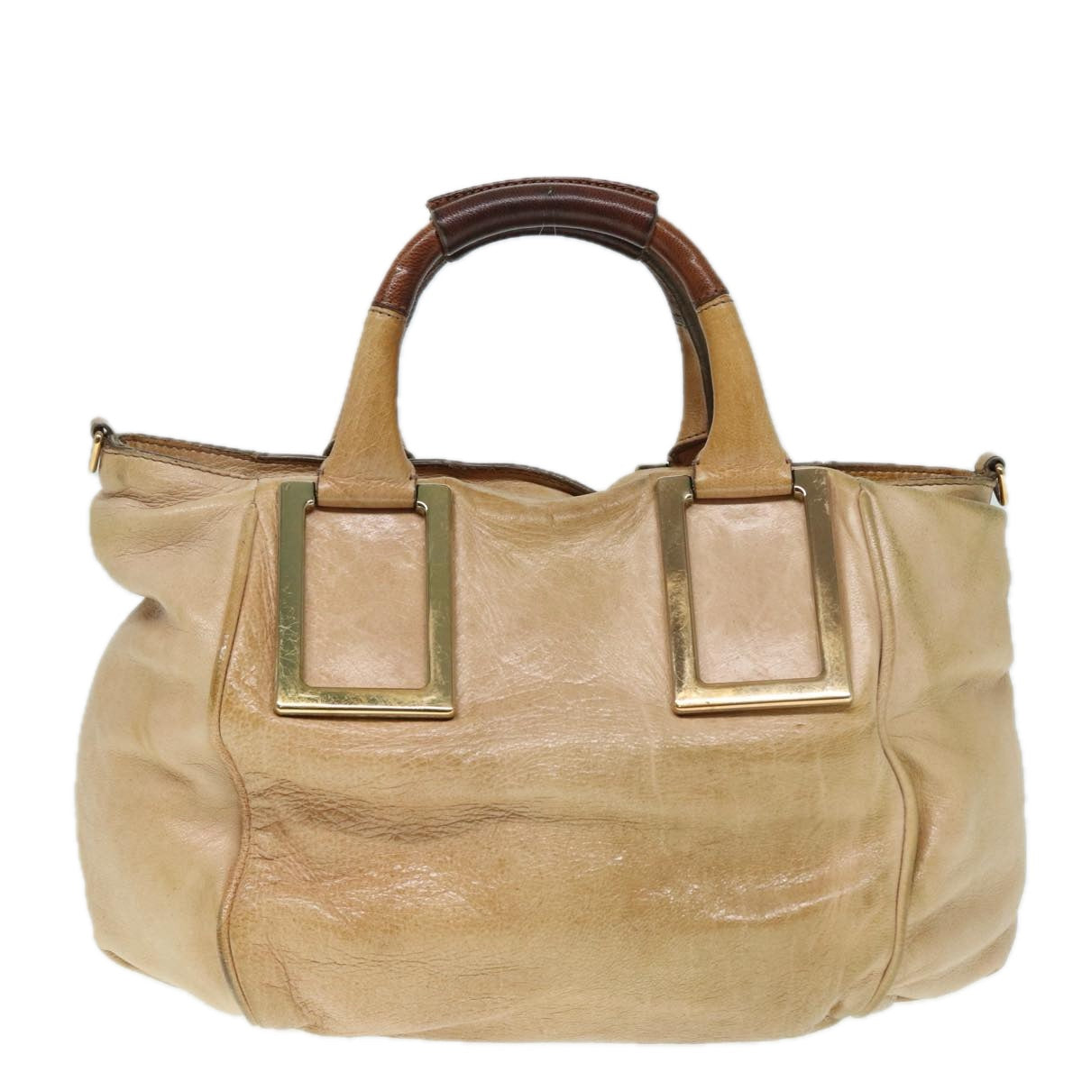 Chloe Etel Hand Bag Leather Beige Brown gold Auth th5251