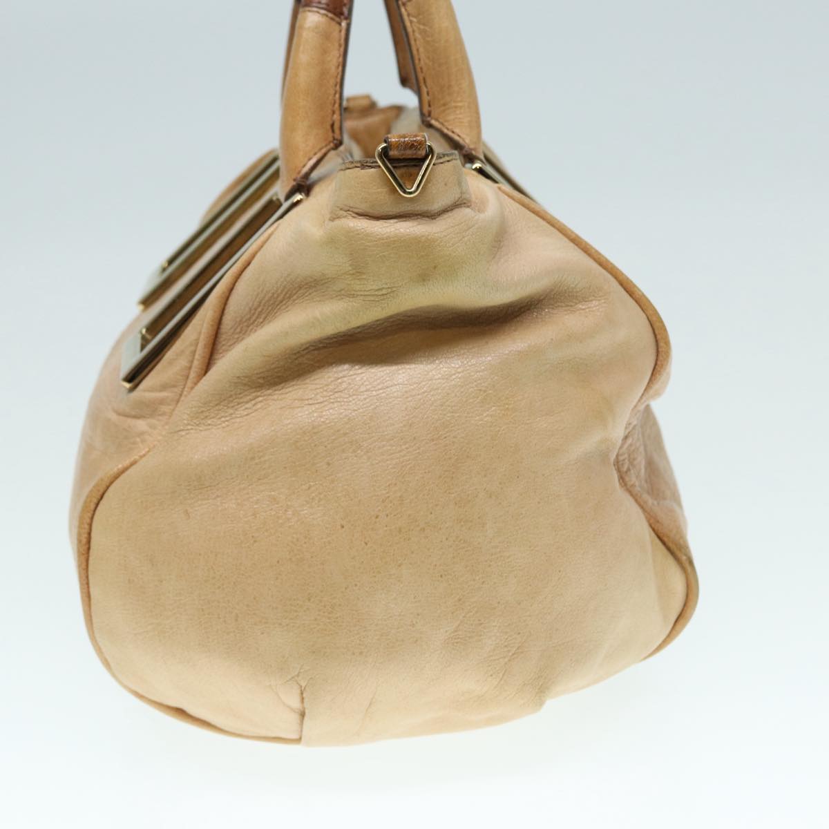 Chloe Etel Hand Bag Leather Beige Brown gold Auth th5251