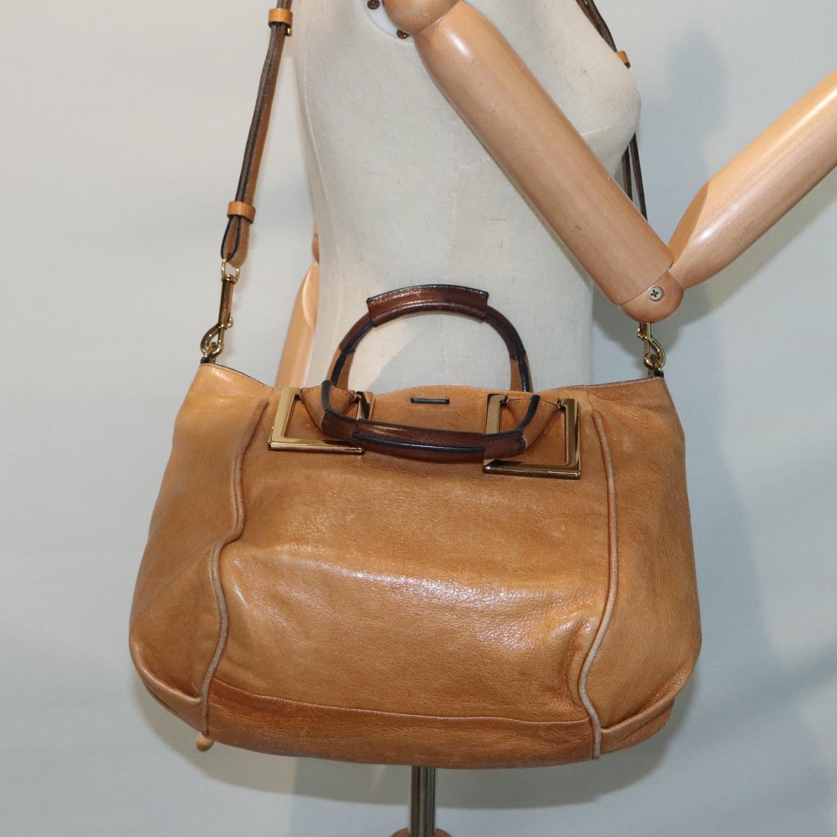 Chloe Etel Hand Bag Leather 2way Brown Gold Auth th5257