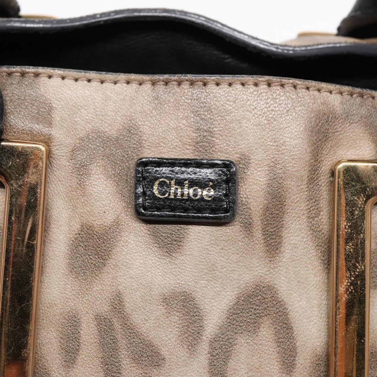 Chloe Etel Hand Bag 2way Beige Black gold Auth th5258