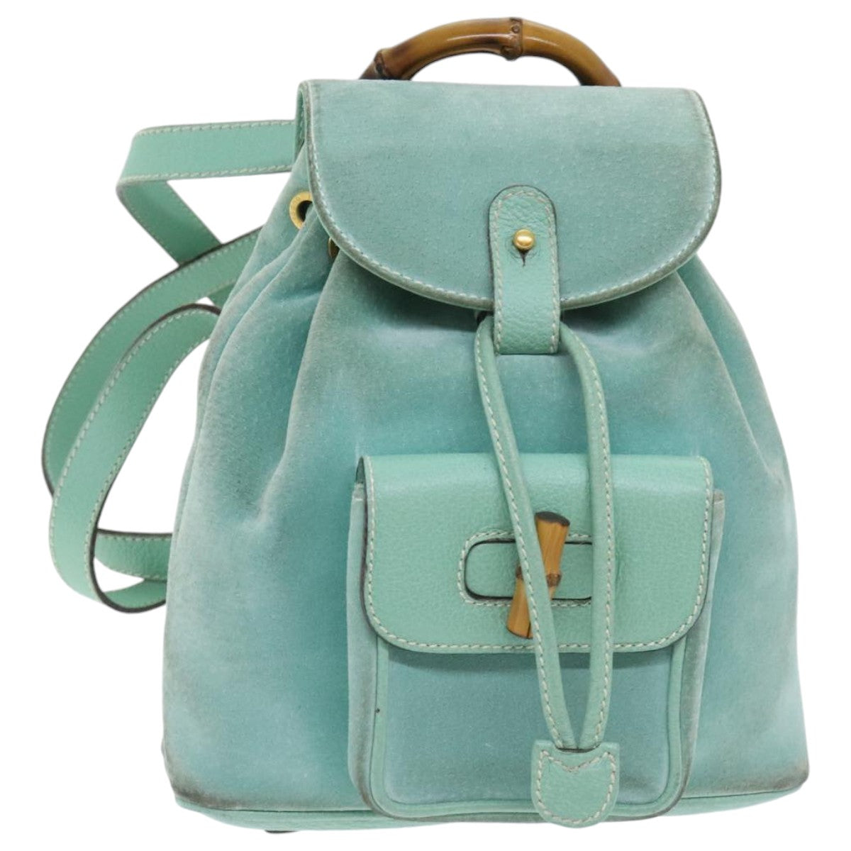 GUCCI Bamboo Backpack Suede Leather Light Blue Gold 003 1998 0030 Auth th5283