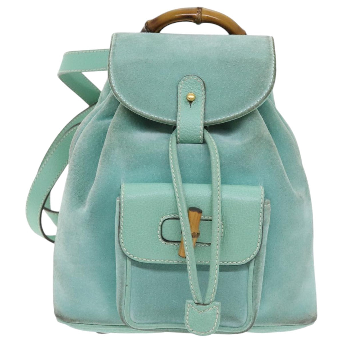 GUCCI Bamboo Backpack Suede Leather Light Blue Gold 003 1998 0030 Auth th5283