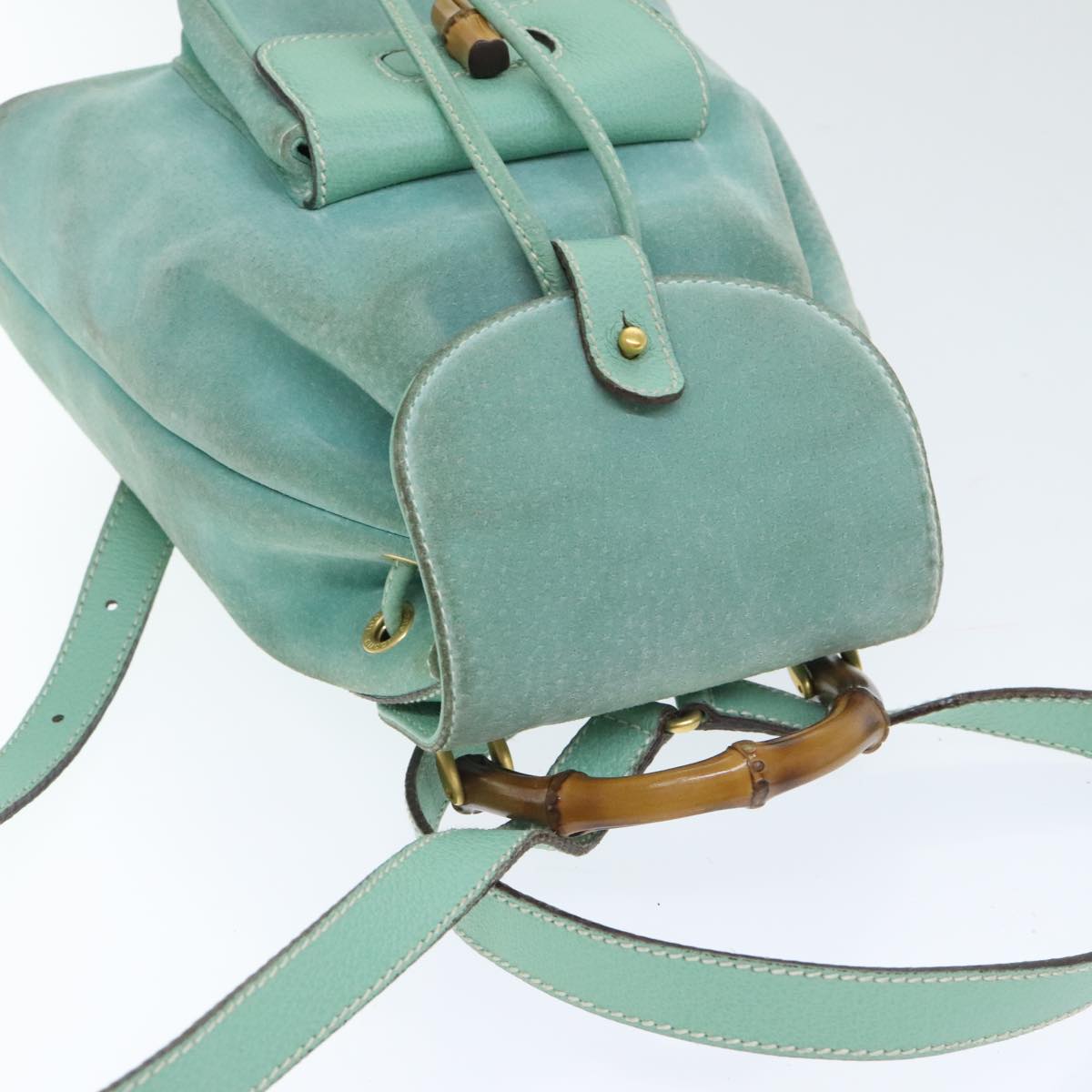 GUCCI Bamboo Backpack Suede Leather Light Blue Gold 003 1998 0030 Auth th5283