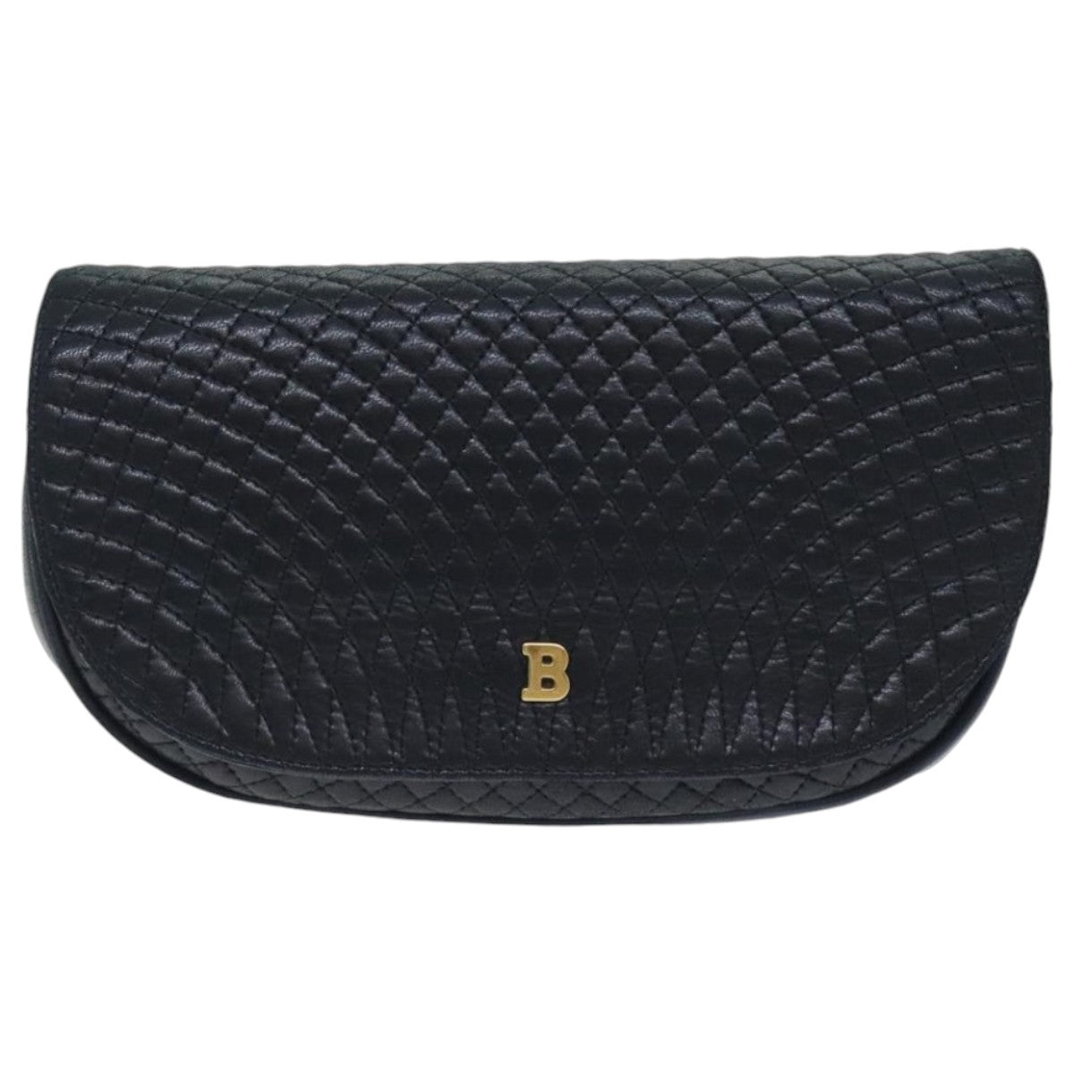 BALLY Quilted Chain Shoulder Bag Leather Black Gold Auth th5298