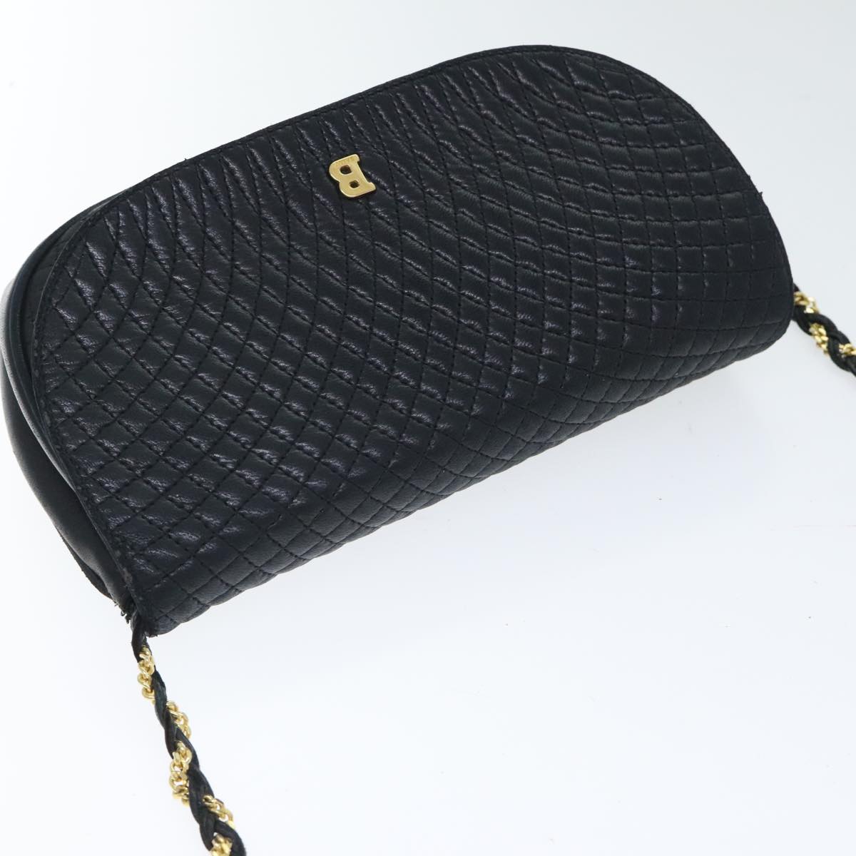 BALLY Quilted Chain Shoulder Bag Leather Black Gold Auth th5298